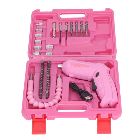 BIMZUC Pink Foldable Electric Screwdriver Set 3.6V USB Rechargeable 48-Piece with LED Light (9.84 inches / 25.0 cm)