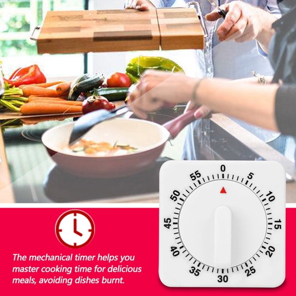 BIMZUC Portable 60 Minutes Count Down Mechanical Timer, Precision Baking and Kitchen Cooking Tool for Food Preparation, Games, Fitness Exercise, No Battery Needed, White (2.36 inches / 6 cm)