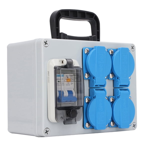 BIMZUC Portable Industrial Socket Box with 230V 40A Circuit Breaker, 4-Position EU 250V 16A IP44 Waterproof Outlets Power Distribution Box for Workshop & Outdoor Site, 8.3x6.7x4.7 In / 21x17x12 Cm
