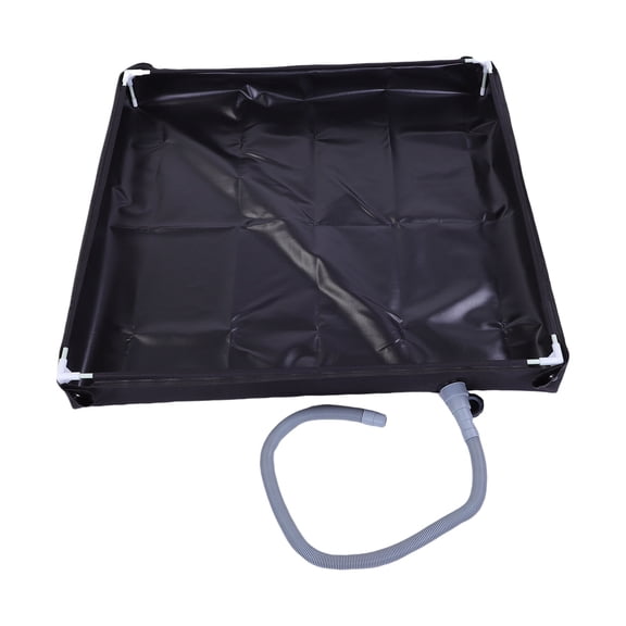 BIMZUC Portable Shower Tray 31.5x31.5x3.9 Inch Foldable Shower Base with Detachable Bottom Drain Pipe for Tent Camping RV Beach Black