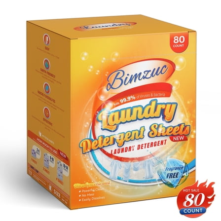 BIMZUC Power Laundry Detergent Sheets 80 ct,up to 160 Small Loads, Eco Ultra-Concentrated Unscented