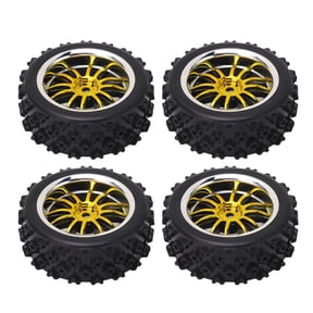 BIMZUC Premium 1/10 RC Car Tires Gold Star Shape 12 Hole Off Road Wheels Set, Heavy Duty Rubber and Plastic Remote Control Street Run Track Upgrade Accessories, 4 Pieces (2.83 inches / 72mm)