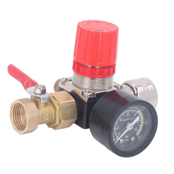 BIMZUC Premium Air Compressor Regulator Kit with 0-180 PSI Pressure Gauge, 4-Way Valve Heavy-Duty Pneumatic Control Tools Set for Air Compressors, 1/2in NPT European Style Connector Pack