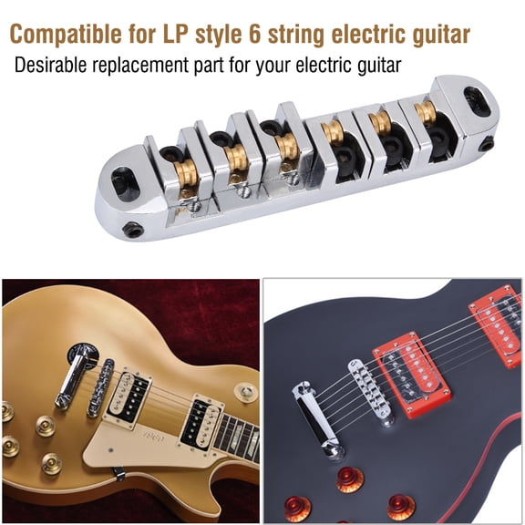 BIMZUC Premium Alloy Roller Saddle Bridge Replacement Part For LP Style 6-String Electric Guitar With Studs And Wrenches, Anti-Corrosion High Glossiness Design, Easy Installation Setup, Silver