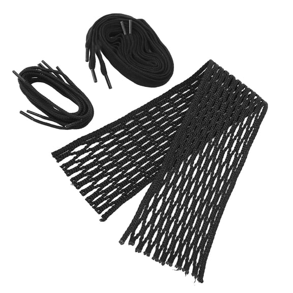 BIMZUC Premium Black Nylon Lacrosse Mesh Stringing Kit Wear Proof Woven Piece Complete Set with 1 Mesh and 7 Strings for Replacement and Accessory