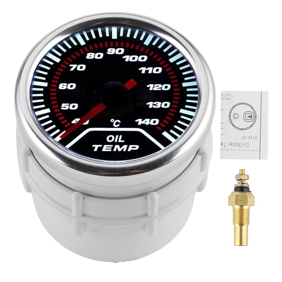 BIMZUC Premium Car Universal Oil Temp Gauge Meter 52mm / 2 inches High Accuracy Analog Pointer Oil Temperature Gauge Modification Accessory Kit with Sensor 12V DC White Pointer Panel Style