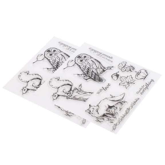 BIMZUC Premium Clear Acrylic Rubber Stamps Set, 2 Pcs DIY Transparent Seals for Journaling and Card Making, Cute Owl Squirrel Fox Woodland Animals Patterns, 6.3x5.9 Inches / 16x15 cm