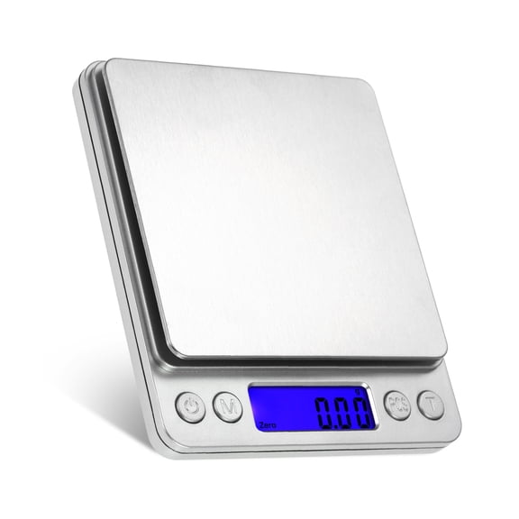BIMZUC Premium Digital Food Scale 500g/0.01g High-Precision Kitchen Scale for Baking Jewelry with 2 Protective Trays and Blue Backlit LCD Display 5 Inches / 12.7 cm Gray