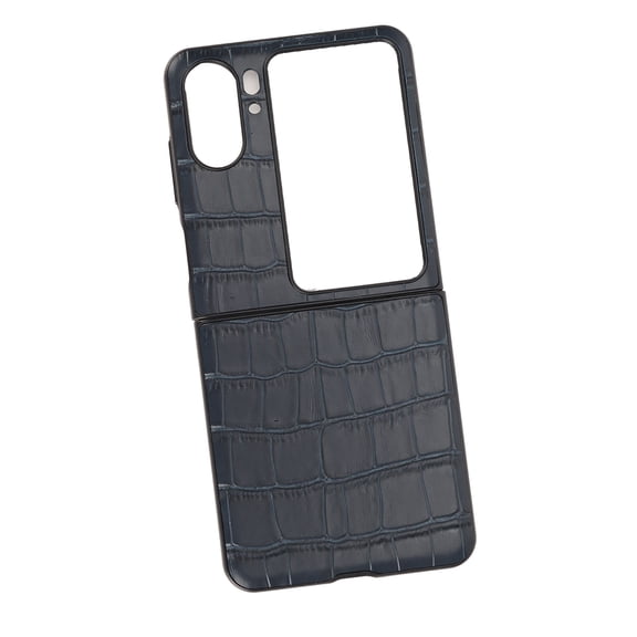 BIMZUC Premium Genuine Leather Crocodile Pattern Folding Foldable Cell Phone Protection Back Cover Case for Oppo Find N2 Flip, Lightweight Shockproof Protective Mobile Shell, Blue