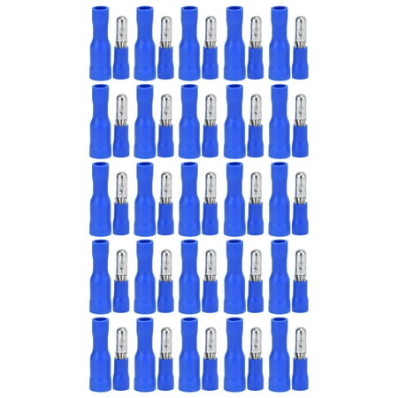 BIMZUC Premium Insulated Wire Terminals Bullet Crimp Connector Kit, 25 Pairs Male Female Quick Crimp Electrical Butt Connector Assortment Set for 16-14 AWG (1.5-2.5mm²), Blue (50 Pieces Total)