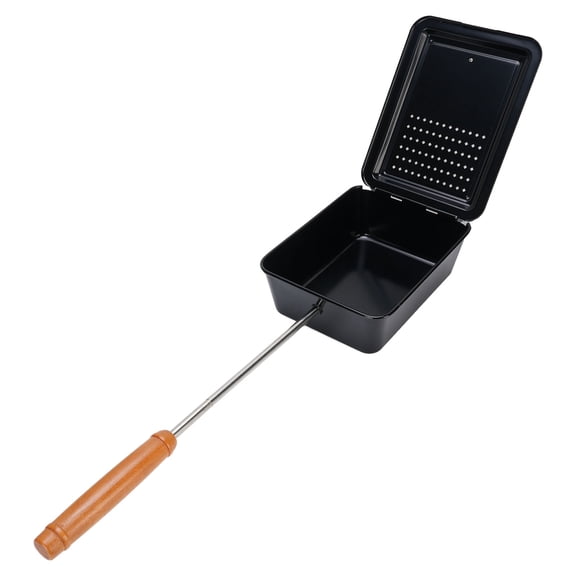 BIMZUC Premium Iron Popcorn Grill Tray Manual Popcorn Pan with Composite Wood Handle, Heavy Duty Stovetop Manual Popcorn Maker for Home Kitchen, Backyard BBQ and Outdoor Camping (26x22x10 inches)