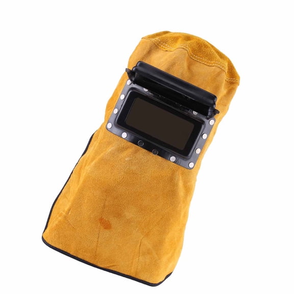 BIMZUC Premium Leather Welding Helmet Heavy Duty Breathable Protective Mask with Flip-Up Clear Lens Adjustable Cowhide Hood for Commercial Heat Resistant Work Sun Yellow and Black