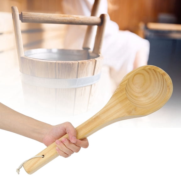 BIMZUC Premium Sauna Single Wooden Spoon, 14.76 inches / 37.5 cm Natural Wood Sauna Water Dipper Ladle with Long Handle for Spa and Steam Rooms Decor