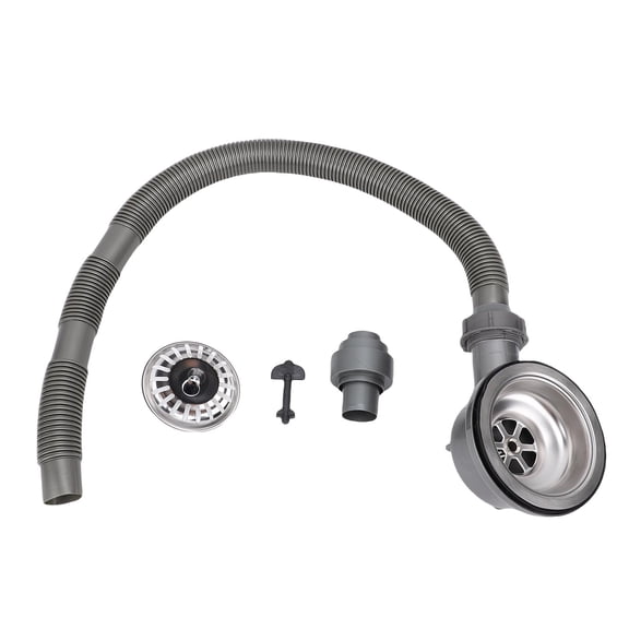 BIMZUC Premium Sink Drain Assembly Mirror Polished 304 Stainless Steel RV Kitchen Drain Strainer with Removable Stopper and 32.28 inches / 82.0 cm Flexible Sewer Pipe Hose Adapter Kit