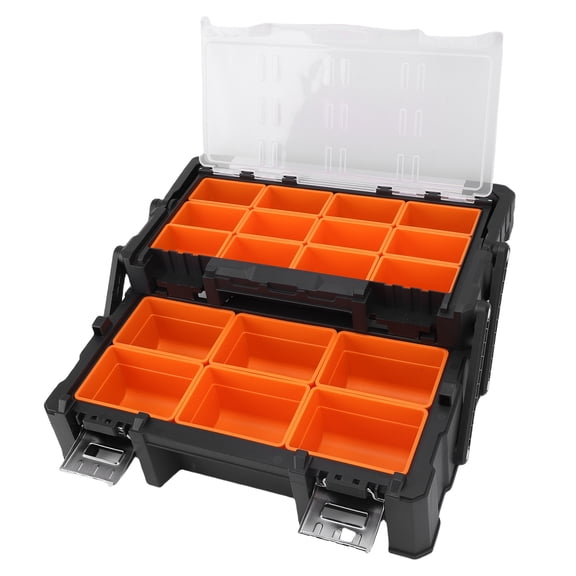 BIMZUC Premium Small Parts Organizer 2 Layer 18 Compartments Multi Functional Electronic Tool Box for Screws Nuts Bolts Drill Bits Wire Terminals Heavy Duty Storage Case (22.44x12.59x9.44 In)