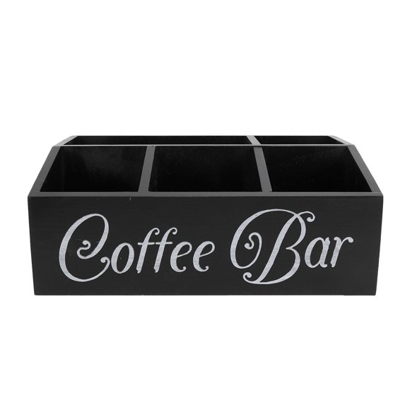 BIMZUC Premium Wooden Coffee Station Organizer – 5‑Compartment Black Box for Countertop, Cups, Pods & Accessories