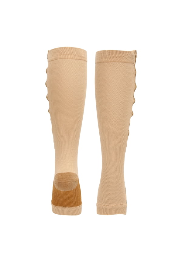 Premium Zipper Compression Socks for Women, Soft Nylon Washable Reusable Open Toe Leg Shaping Support Hosiery, Skin Color Splicing Size S/M (7.87 inches / 20 cm) Ultimate Comfort