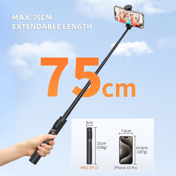 BIMZUC Professional 29.5" Extendable Selfie Stick Tripod with Detachable Wireless Remote Shutter and 360 Degree Rotation Desktop Phone Stand for iPhone 15 14 13 Pro Max Galaxy S24, Black