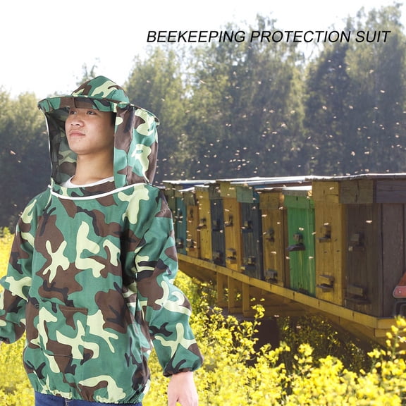 BIMZUC Professional Beekeeper Jacket Suit Protective Equipment with Hooded Veil, Camouflage
