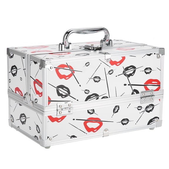 BIMZUC Professional Cosmetic Storage Box Multi-functional Portable Jewelry Case Makeup Organizer Box with Handle for Vanity Desk 11.8 inches / 30 cm Medium Size Two Tiers White and Pink Color