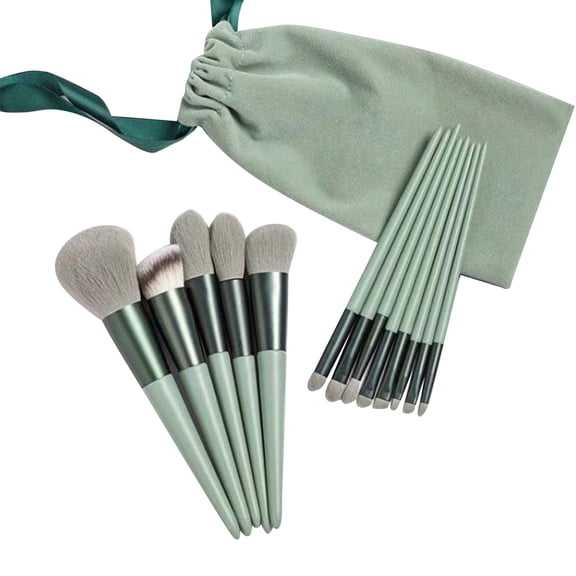 BIMZUC Professional Makeup Brush Kit 13PCS Foundation Loose Powder Blush Concealer Eyeshadow Eyebrow Cosmetics Brushes Set with Storage Bag Green (10.3x8x3 cm / 4.05x3.15x1.18 inches)
