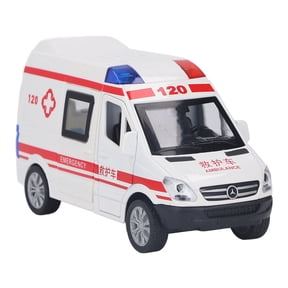 BIMZUC Pull Back Ambulance Toy Car with Lights and Sounds, 5 Doors Openable Alloy Emergency Transport Vehicle Model, Medium Size Rescue Mini Car for Kids, White/Red (5.5 inches / 14 cm)