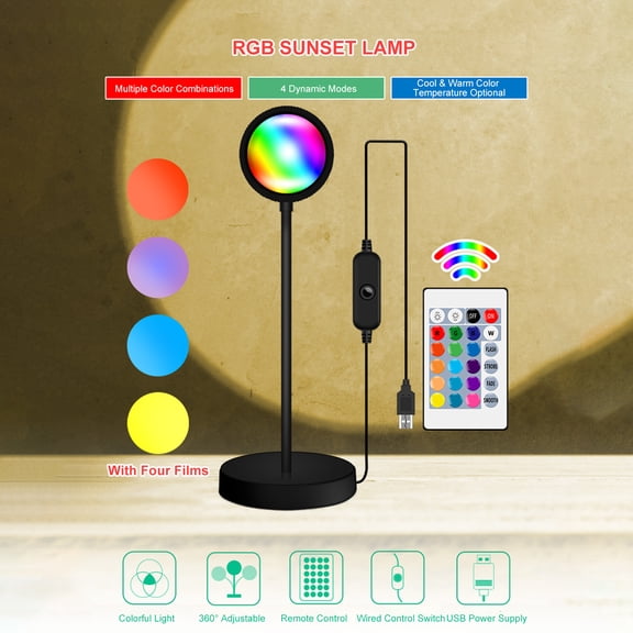BIMZUC RGB Sunset Atmospheres Lamp, 360 Degree Adjustable Projection Night Light with Remote, White (11.14 inches / 283 mm)