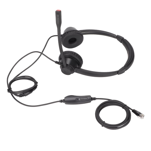 BIMZUC RJ9 Headset Noise Cancelling Corded Business Headphone with Mic Volume Adjustment for VOIP Phone, Binaural Telephone Headset for Office Customer Service, 10 inches / 25.4 cm, Black