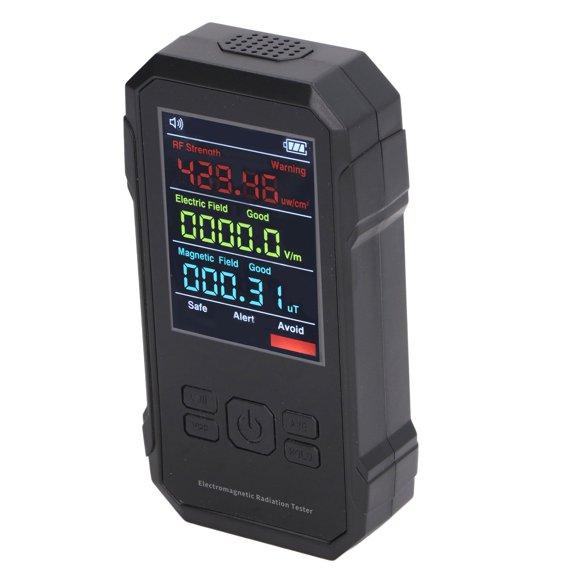 BIMZUC Radiation Detector Black Digital EMF Meter LED Display Handheld RF Electric Field Magnetic Field Level Alert Geiger Counter for Home Office Industrial Use