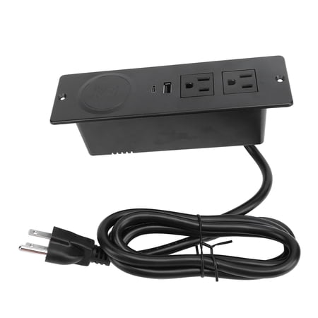 BIMZUC Recessed Power Strip 2 AC Outlets with 15W Wireless Charger Pad, PD 20W USB C & 18W USB A Ports, Desktop Embedded Outlet Built-in Power Socket for Home Office Furniture Desk Plug, Black