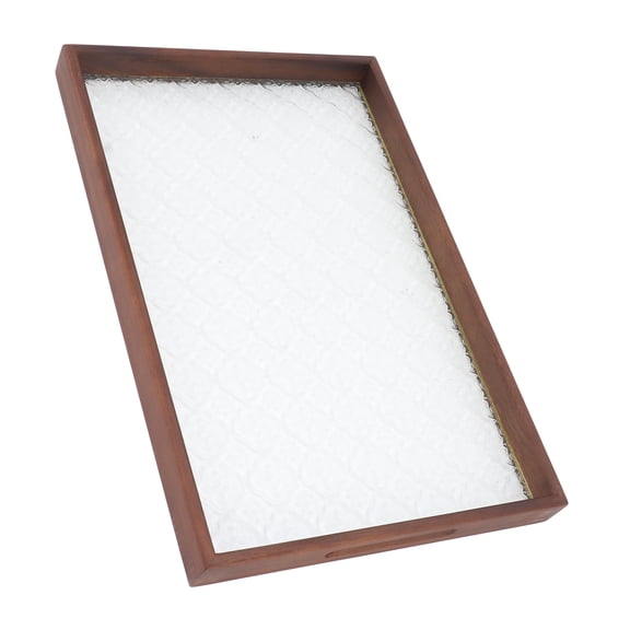 BIMZUC Rectangle Tea Serving Tray Walnut Glass Robust Wooden Tray for Cake Bread Breakfast Snack, Large Size, 16.14 in / 41 cm