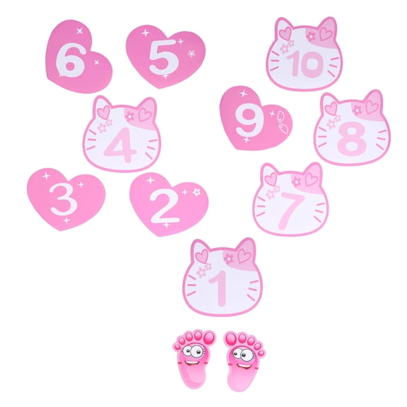 BIMZUC Removable 10Number Hopscotch Floor & Wall Stickers Pink Cartoon Design for Kids Rooms, Classrooms & Daycare Waterproof PVC, Easy to Reposition
