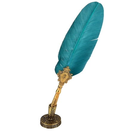 BIMZUC Retro Classical European Style Calligraphy Feather Dip Writing Fountain Pen Set with Empty Ink Bottle and Elegant Gift Box, Green, 9.45 inches / 24 cm Length, 1 Count