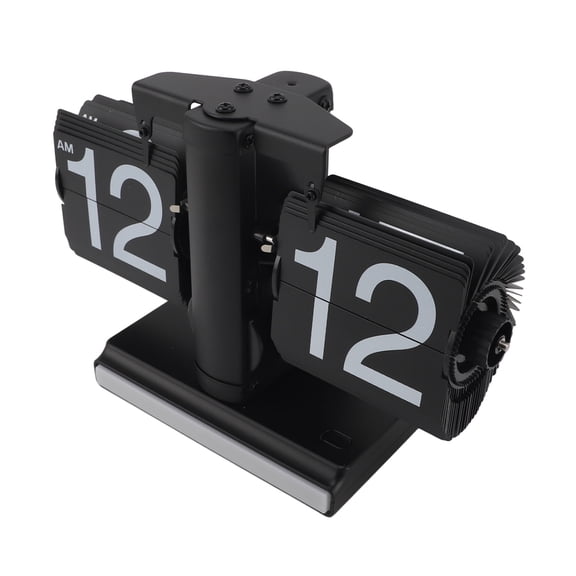 BIMZUC Retro Digital Flip Down Desk Clock with LED Ambient Light, Battery Powered Mechanical Tabletop Clock for Home Office Decor, All Black, 5.6 inches