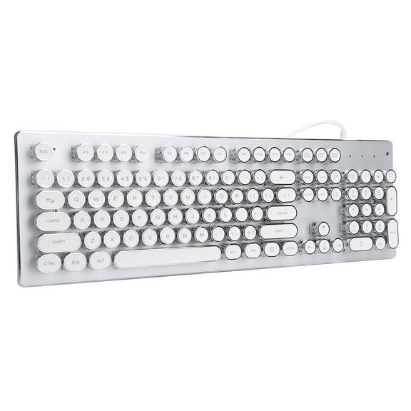 BIMZUC Retro Wired Gaming Mechanical Keyboard with Blue Switches, 104 Keys, Mixed Light Backlight, Steampunk Ergonomic Design for Desktop and Notebook Computers, Crisp Typing Sound, Brilliant White