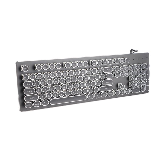 BIMZUC Retro Wired Gaming Mechanical Keyboard with Blue Switches, 104 Keys, Mixed Light Backlight, Steampunk Ergonomic Design for Desktop and Notebook Computers, Crisp Typing Sound, Brilliant Black