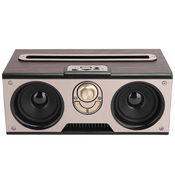 BIMZUC Retro Wooden Bluetooth Speaker, HiFi Wireless Portable Audio System with Dual 10W Loudspeakers, Deep Bass Stereo Sound and TF Card AUX Input for Outdoor Home Travel, Dark Wood