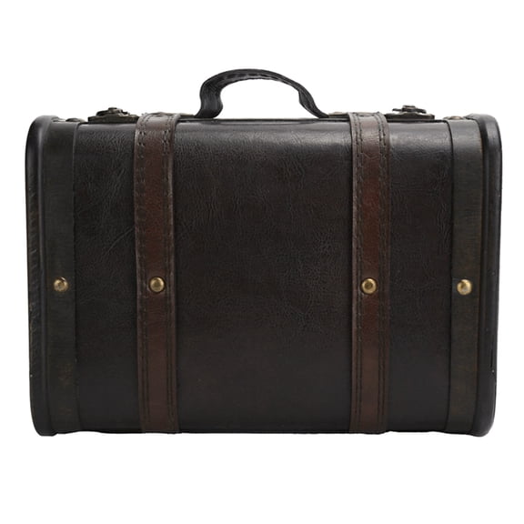 BIMZUC Retro Wooden Suitcase Decorative Box Vintage Photography Props Window Display Dark Brown 9.4 inches / 24 cm Storage Trunk For Home Organization