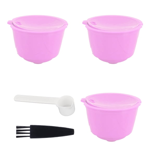 BIMZUC Reusable Coffee Capsules for Dolce Gusto - Purple Refillable Pods Set with Spoon & Brush (3 Count / 3 Pack)
