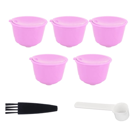 BIMZUC Reusable Coffee Capsules for Dolce Gusto - Purple Refillable Pods Set with Spoon & Brush (5 Count / 5 Pack)