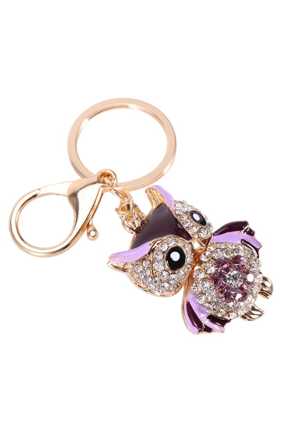 Rhinestone Crystal Owl Shape Keyring Charm Pendant Purse Bag Car Key Chain Blingbling Accessory Gift For Women Girls, Purple Fashion Jewelry Accessory For Keys And Handbags