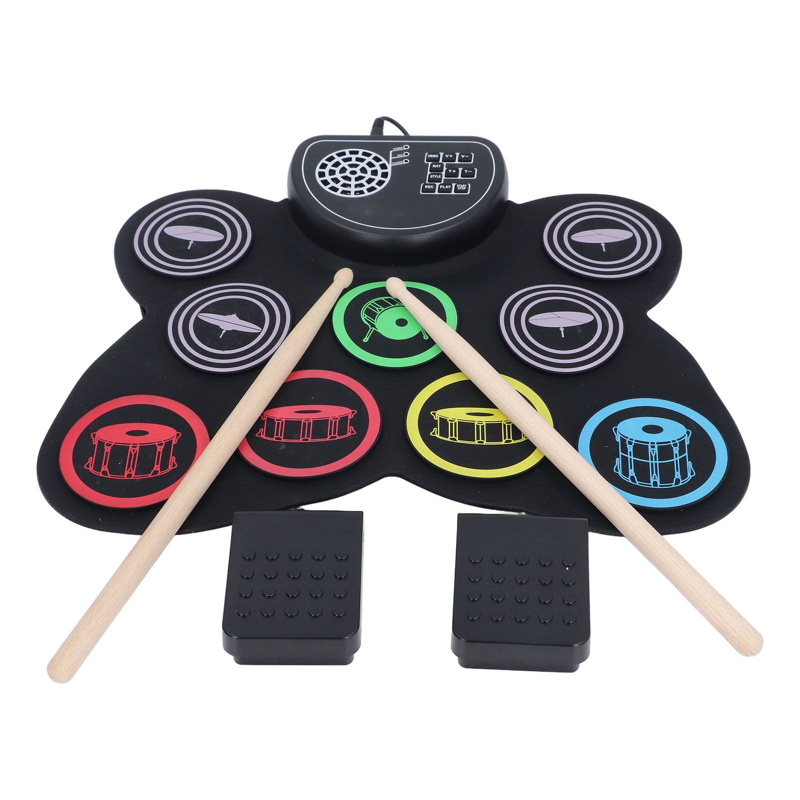 BIMZUC Roll Up Electric Drum Set Colorful Electronic Drum Pad with Built In Speaker Foot Pedal and Drumsticks 16.14 inches / 41 cm Tabletop Drum Kit for Kids and Beginners