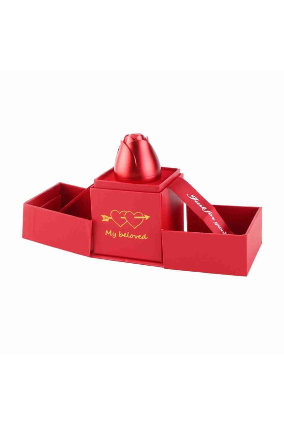 Romantic Proposal Ring Box with Hidden Necklace Jewelry Storage Case, Exquisite Rose Shape Pendant Holder for Valentine's Day, Wedding, Engagement, Anniversary Gifts (6.3 inches / 16 cm)