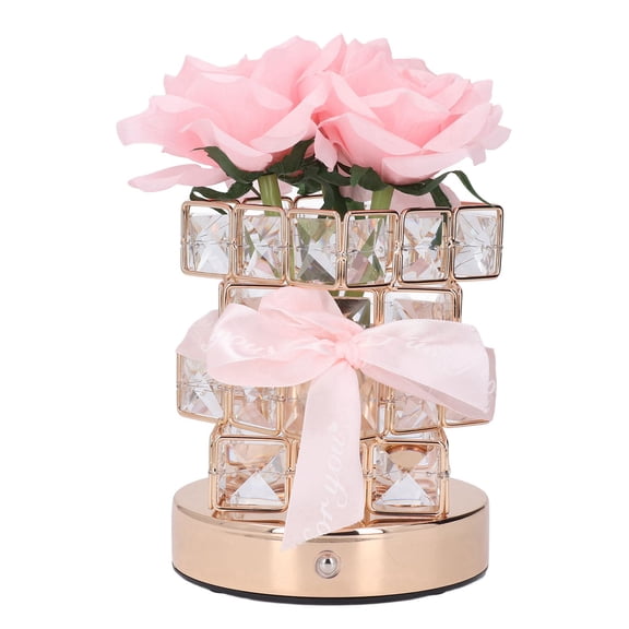 BIMZUC Rose Flower Table Lamp Rechargeable LED Accent Light Cordless Crystal Style 3 Color Temperatures Stepless Dimmable Touch Control Decorative Bedside Nightstand Light for Bedroom (10.6 inches)
