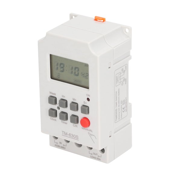 BIMZUC Second Setting Digital Timer Switch ABS 7 Day Programmable Memory Backup Timing Switch AC85-265V 30A with Built-in Battery for Electrical Home Improvement 4.33 inches / 11.0 cm Length