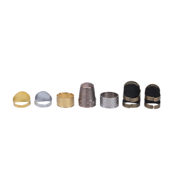 BIMZUC Sewing Thimbles WearResistant Durable DIY Metal Finger Protector Set for Sewing Embroidery Knitting Quilting Assorted Brass Crafts 7 Pcs