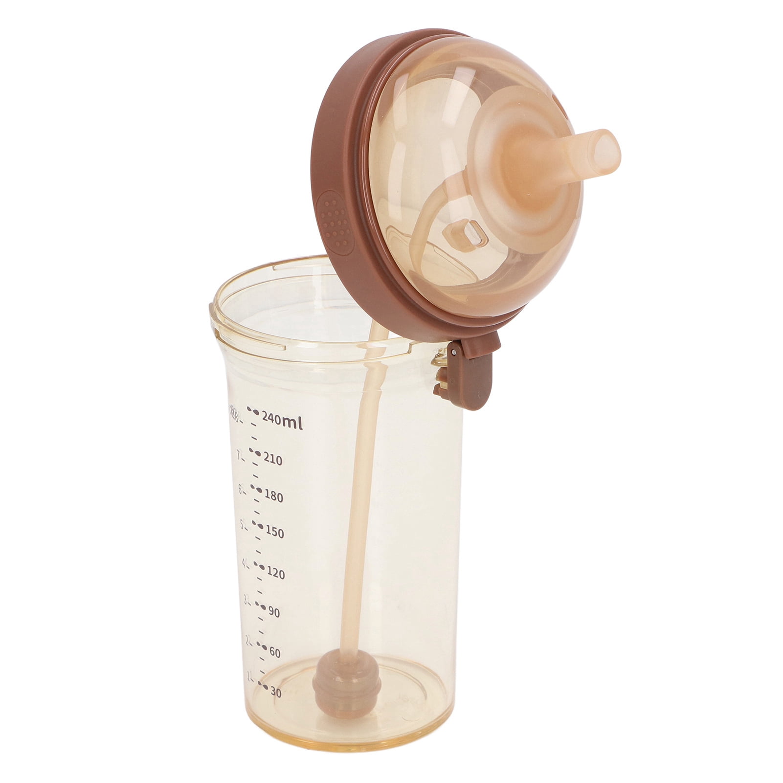 BIMZUC Silicone Weighted Straw Sippy Cup for Toddlers, Flip Top Wide Mouth Spill Proof Water Bottle, PPSU Brown, 8.12 oz / 240 ml, Prevent Choking, 12+ Months