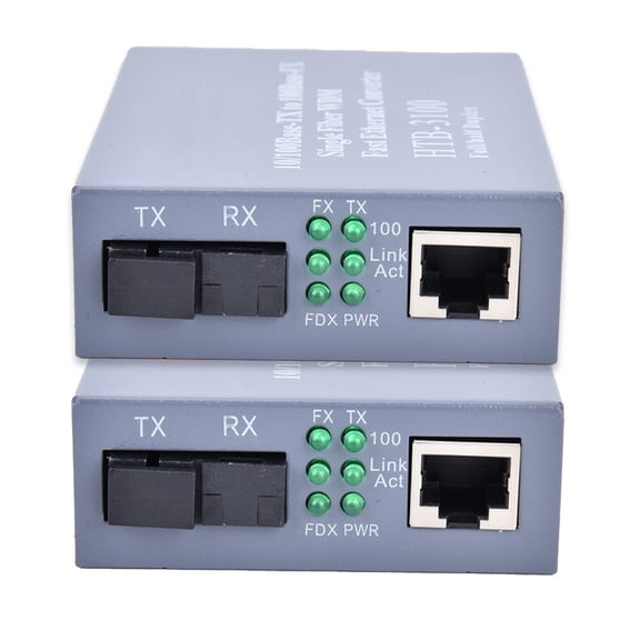 BIMZUC Single Mode Single Core Optic Fiber Ethernet Media Converter Transceiver Box with SC Interface Up to 25km 15.5 miles Transmission Distance 110-240V US Plug Set of 2