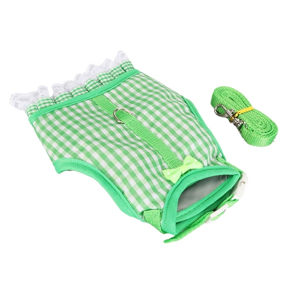 BIMZUC Small Animal Vest Harness & Leash Set, Cute Green Plaid Pattern with Lace Hem, Breathable Hook and Loop Design for Rabbit, Bunny, Chinchilla, Ferret, and Guinea Pig Walking, Size S [cite: 9]