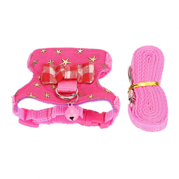 BIMZUC Small Animal Walking Harness Vest Leash Set, S Size (10 inches / 25.4 cm), Gold Star Outdoor Chest Strap for Ferret Chinchilla Squirrel, 1 Set